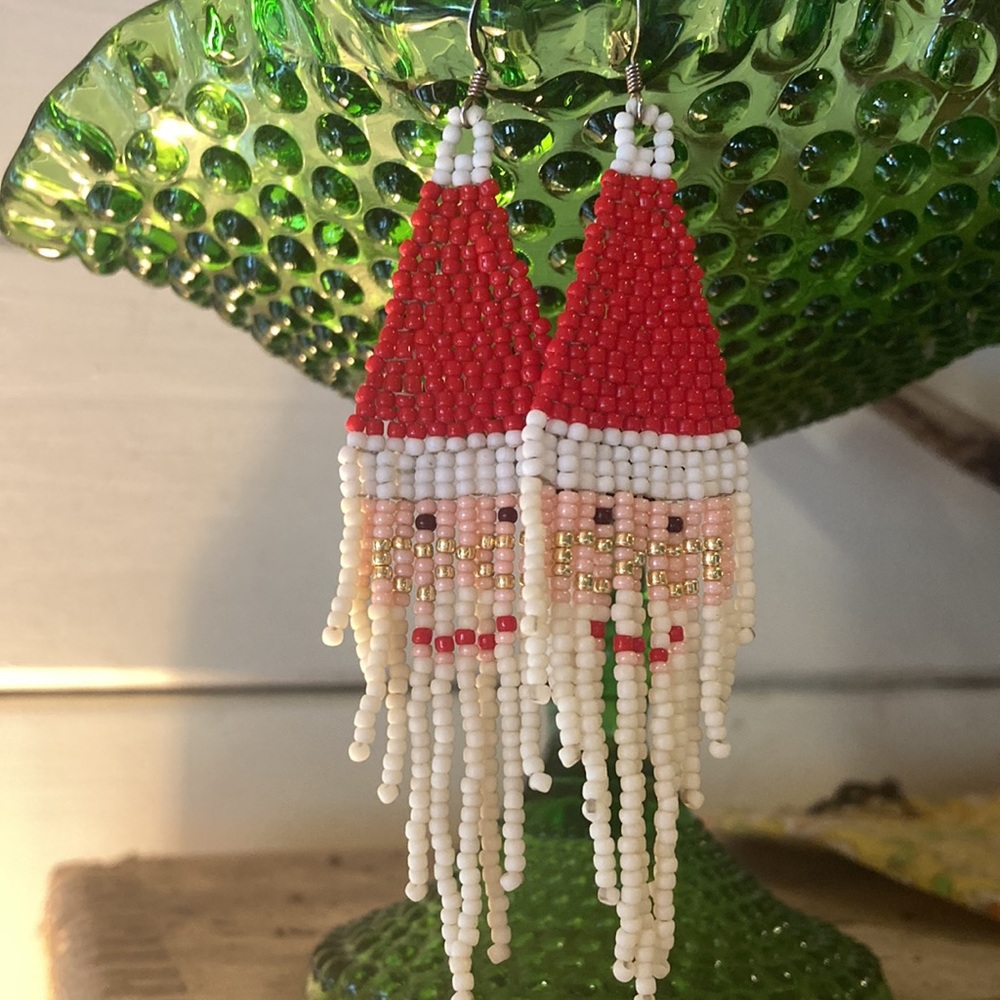 Hand beaded Santa Claus Christmas earrings
